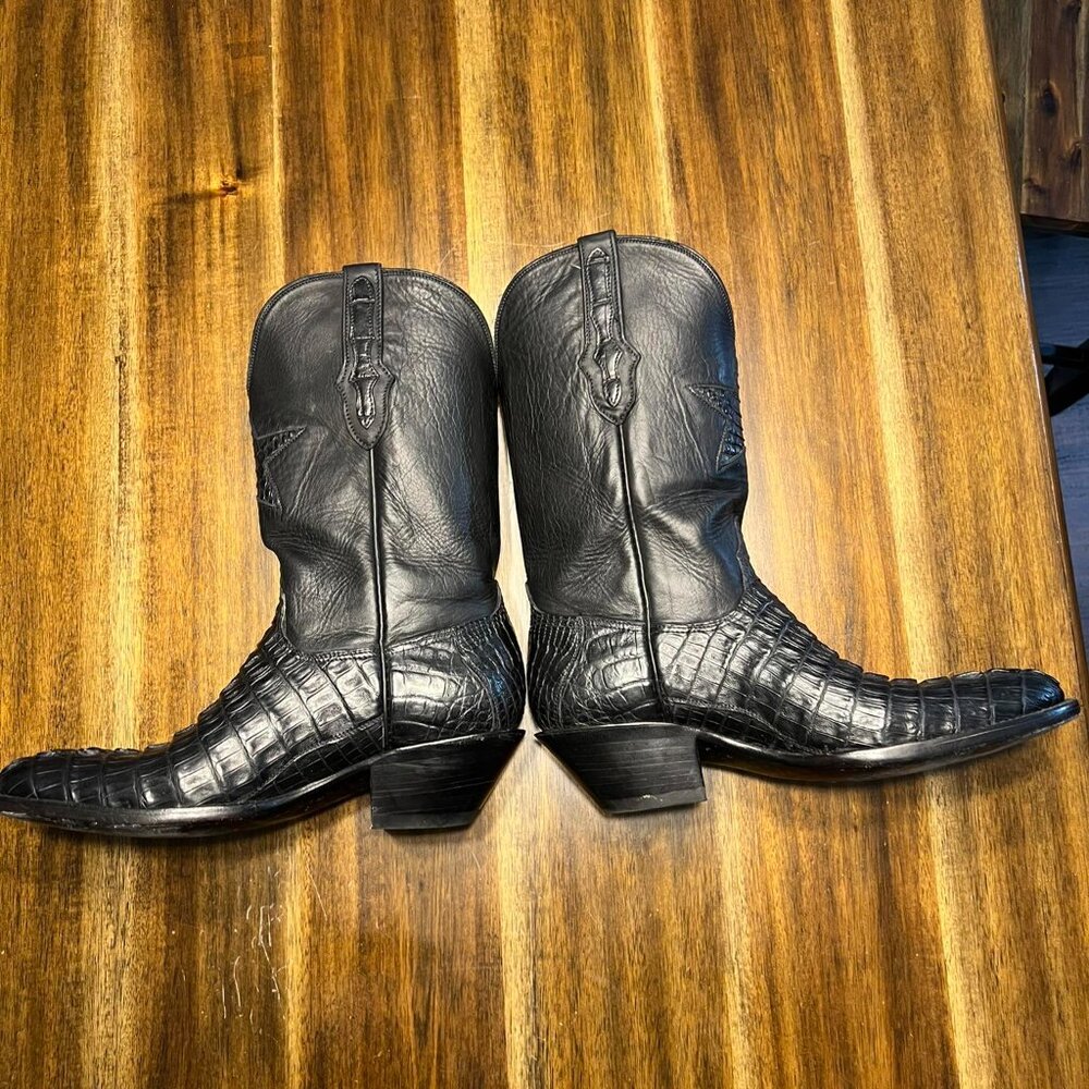 BlackJack Handmade Made in USA Alligator Tail Western Cowboys Black Boots 9 1/2 - Picture 6 of 8